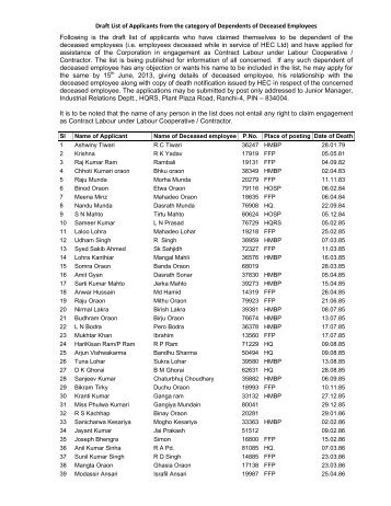 Draft List of Applicants from the category of Dependents of ...