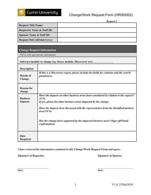 Project Change Request Form