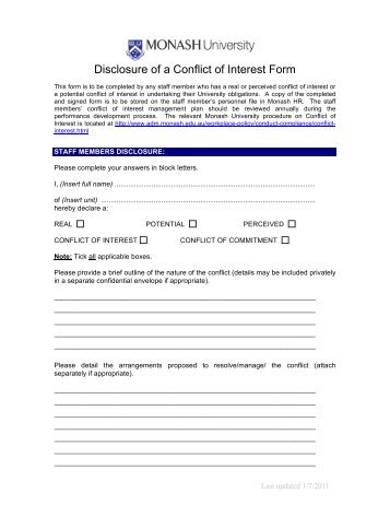 Disclosure of a Conflict of Interest Form - Adm.monash.edu ...