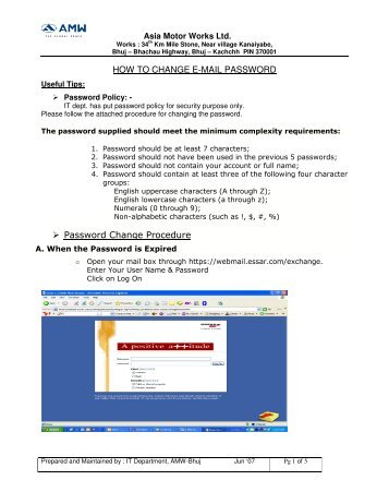 HOW TO CHANGE E-MAIL PASSWORD Password Change Procedure