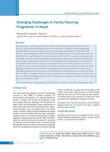Emerging Challenges in Family Planning Programme in Nepal