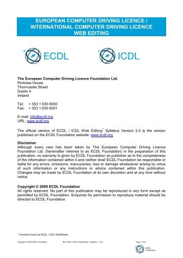 ECDL / ICDL Web Editing Syllabus 2.0 - ECDL Foundation