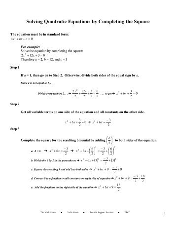Solving Quadratic Equations by Completing the Square