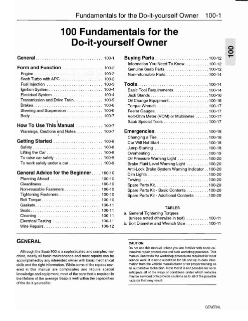 100 Fundamentals for the Do-it-yourself Owner - Saab 900 ...