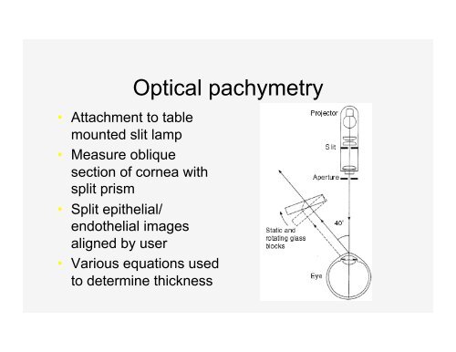 Understanding Pachymetry Optical pachymetry • At