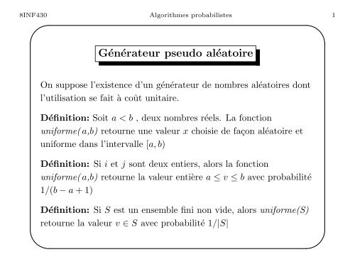 Algorithmes numÃ©riques et de Sherwood - UQAC