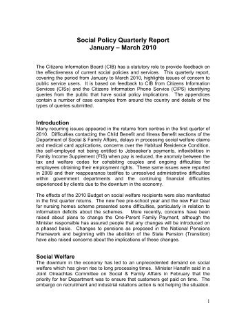 Social Policy Quarterly Report - Citizens Information Board