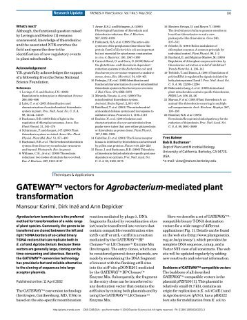 GATEWAYï vectors for Agrobacterium-mediated plant transformation