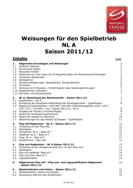 Weisungen fÃ¼r den Spielbetrieb NL A Saison ... - Swiss Ice Hockey