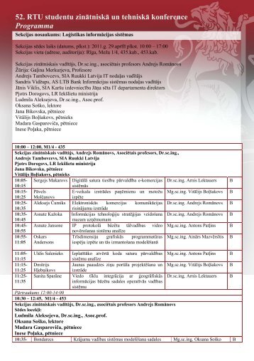 52. RTU studentu zinÄtniskÄ un tehniskÄ konference Programma