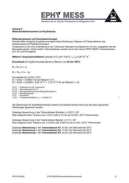 Bifilar gewickelte Nutenwiderstandsthermometer ... - Ephy Mess