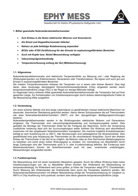 Bifilar gewickelte Nutenwiderstandsthermometer ... - Ephy Mess