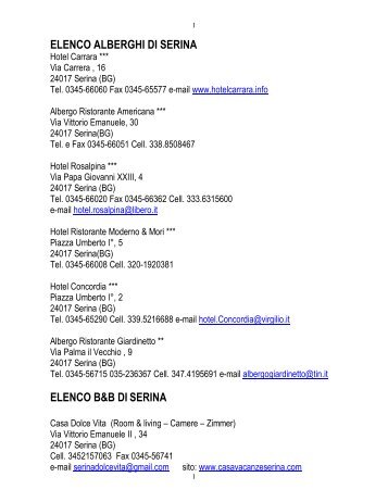 elenco alberghi di serina elenco b&b di serina - Moto Club Bergamo