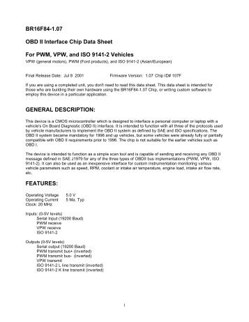 BR16F84-1.07 OBD II Interface Chip Data Sheet ... - Ford Euro FAQ