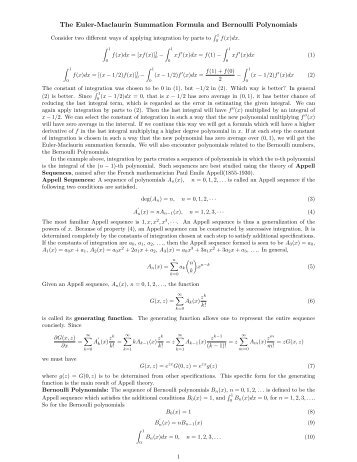 The Euler-Maclaurin Summation Formula and Bernoulli ... - SERC
