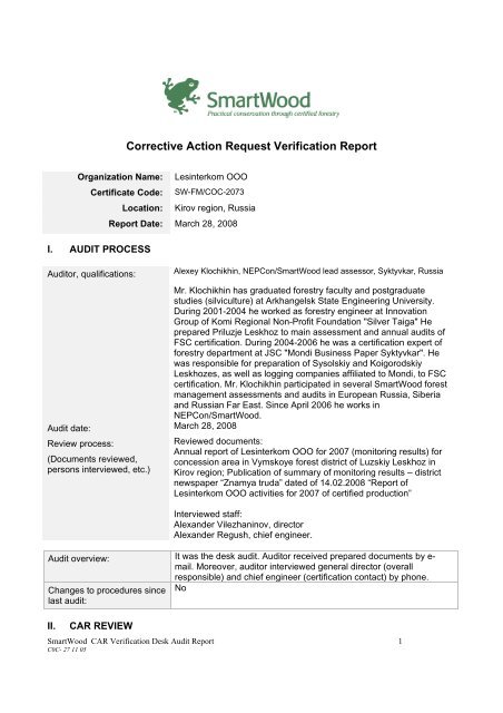 Corrective Action Request Verification Report Rainforest Alliance