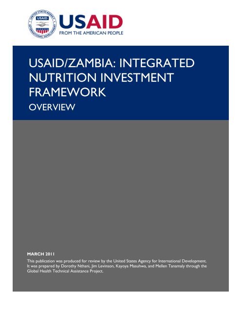 USAID/Zambia: Integrated Nutrition Investment Framework--Overview