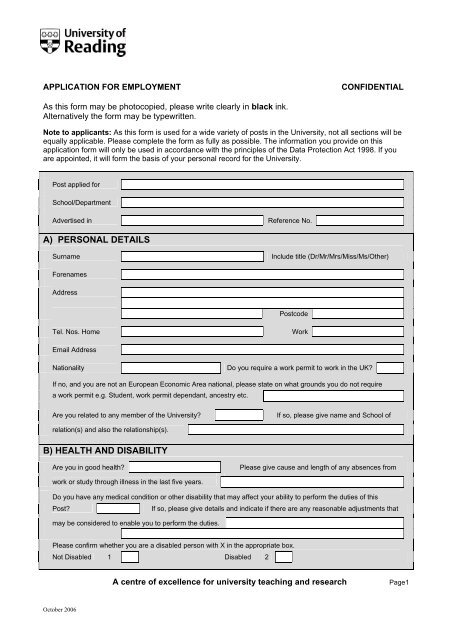 Example employer application form 2
