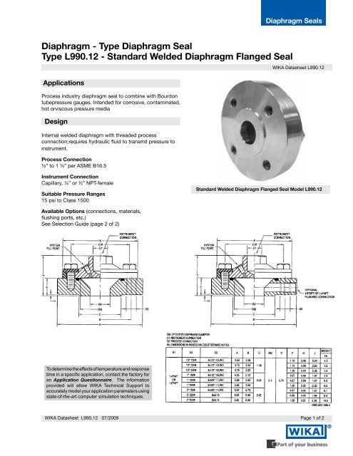 Standard Welded Diaphragm Flanged Seal Type L990.12 - WIKA