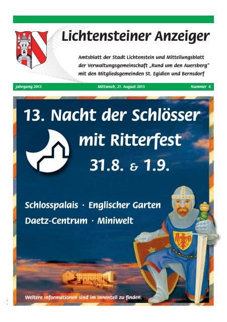13. Nacht der Schlösser mit Ritterfest 31.8. & 1.9. - Stadtverwaltung ...