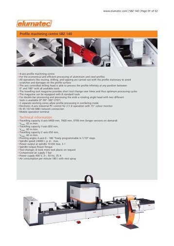 Technical information Profile machining centre SBZ 140 - Elumatec