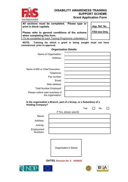 Disability Awareness Training Grant Application Form - FÃ S