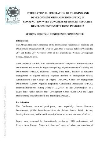 international federation of training and development - ITF Nigeria