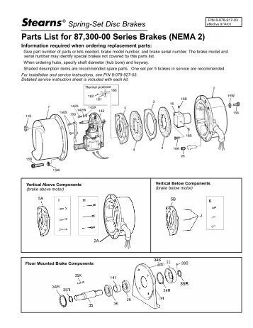 Parts List for 87,300-00 Series Brakes (NEMA 2) - Stearns - Rexnord