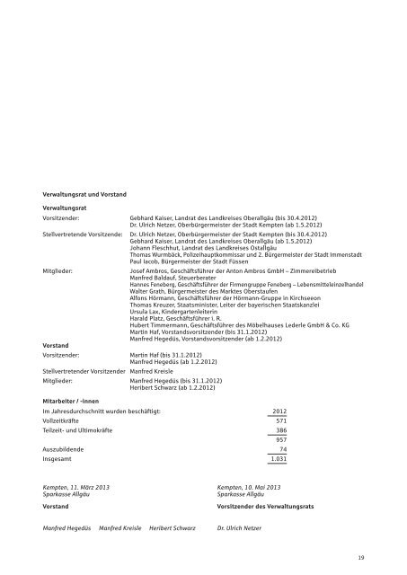 Sparkasse AllgÃ¤u Jahresbericht 2012