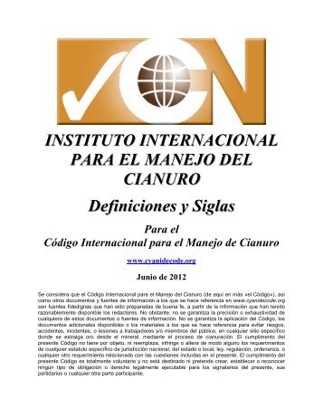 Definiciones y siglas - International Cyanide Management Code