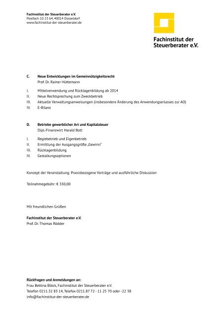 37. Kölner Steuerkonferenz, Fachinstitut der Steuerberater e.V. - kmlz