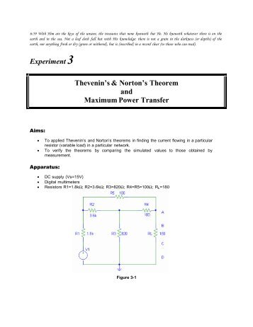 Experiment 3 Thevenin's & Norton's Theorem and Maximum Power ...