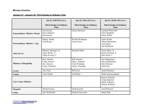 Ministry Schedule - St. Joseph Catholic Church