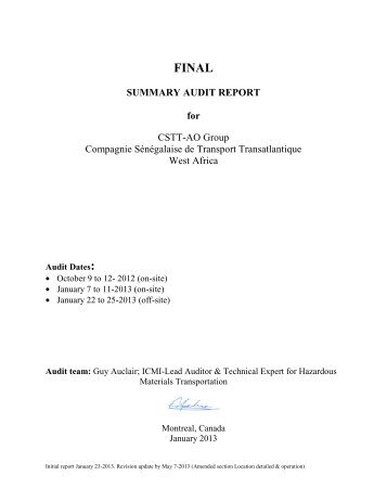 Summary Audit Report - International Cyanide Management Code