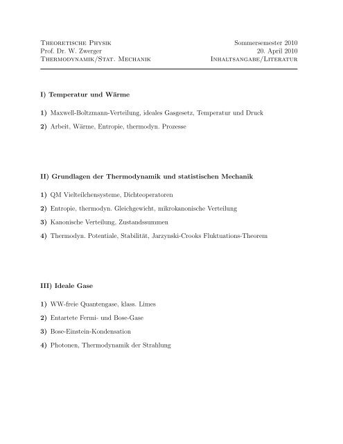 Thermodynamik/Stat. Mechanik