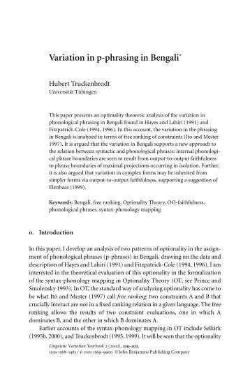 Variation in p-phrasing in Bengali - University of Calgary