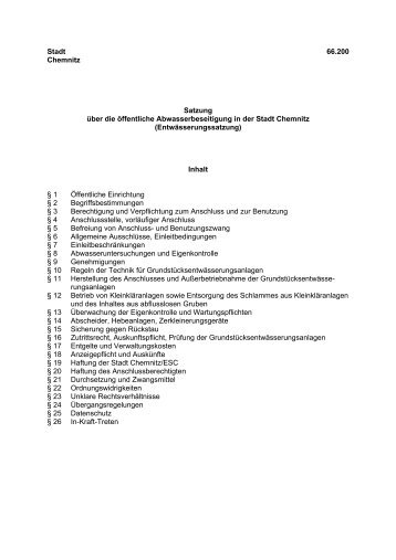 Entwässerungssatzung der Stadt Chemnitz