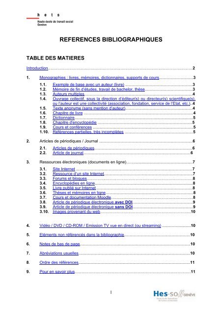 REFERENCES BIBLIOGRAPHIQUES  HESSO GenÃ¨ve