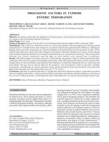 Prognostic factors in Typhoid Enteric Perforation - Pakistan Journal ...