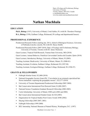 Nathan Muchhala - Department of Biology - University of Miami