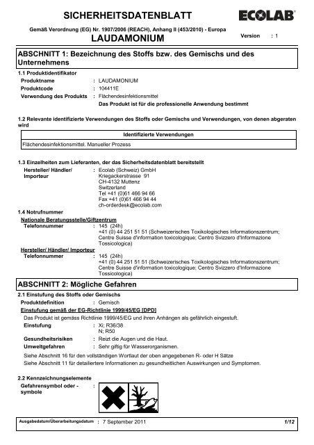 SICHERHEITSDATENBLATT LAUDAMONIUM - Ecolab (Schweiz)