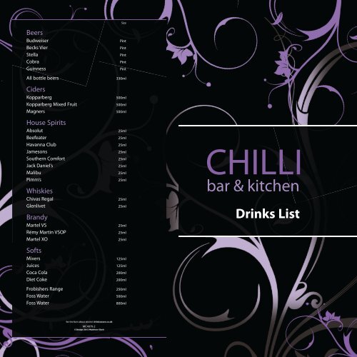 Drinks List - Chilli Bar & Kitchen