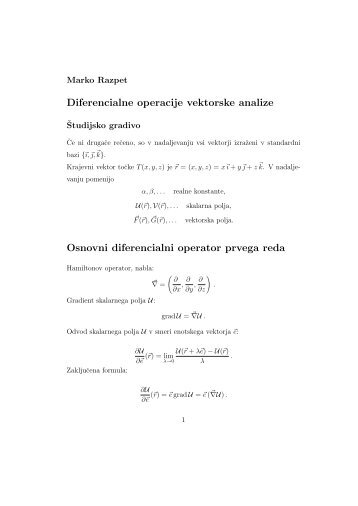 Diferencialne operacije vektorske analize Osnovni diferencialni ...