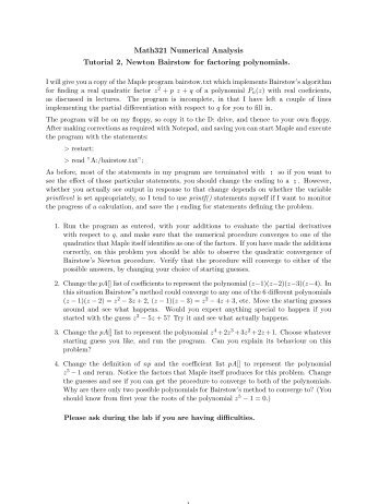 Math321 Numerical Analysis Tutorial 2, Newton Bairstow for ...