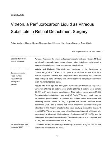 Vitreon, a Perfluorocarbon Liquid as Vitreous Substitute in Retinal ...