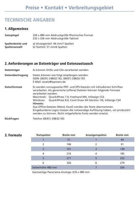 Preise • Kontakt • Verbreitungsgebiet - Saarbrücker Zeitung