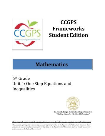 UNIT 4: One Step Equations and Inequalities - GeorgiaStandards.org