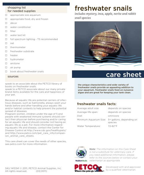Freshwater Snails Care Sheet Petco