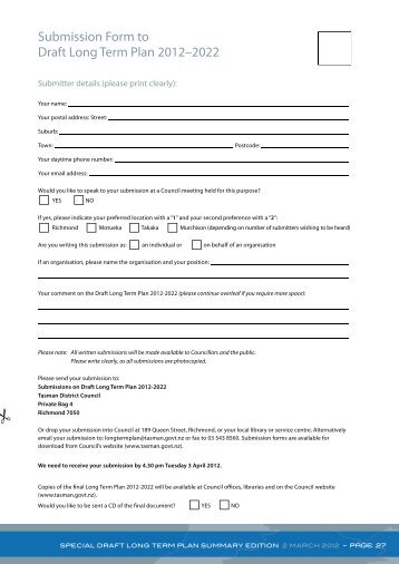 Submission Form to Draft Long Term Plan 2012â2022