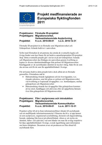 Projektbeskrivningar 2011 - Migrationsverket